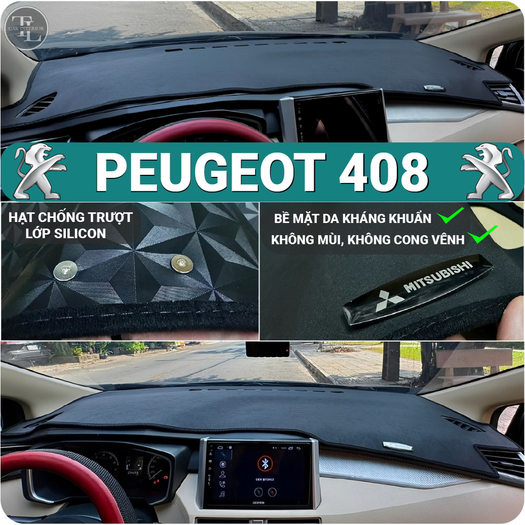 Thảm taplo da ALCANTARA PEUGEOT 408 2014-2026 chuẩn form, không mùi, bảo hành 2 năm, TL Auto