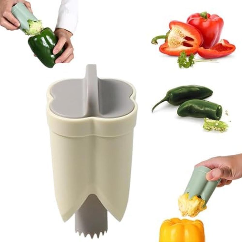 Pepper Seed Corer Remover, 2 in 1 Bell Pepper Cutter Pepper Porer Seed Remover Tool, Pepper Deseeder