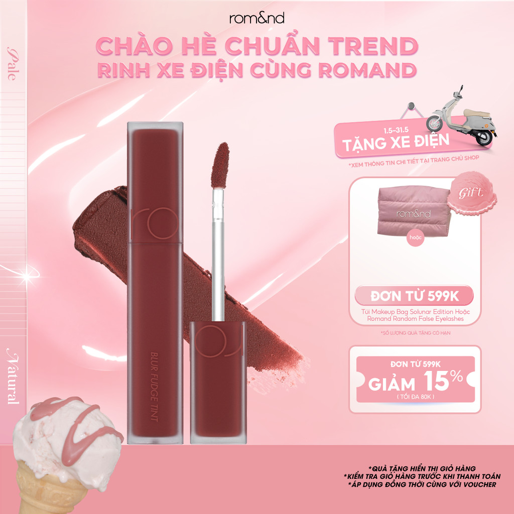 [Rom&nd x KOL] Son kem siêu lì, cho đôi môi mịn mượt Hàn Quốc Romand Blur Fudge Tint 5g