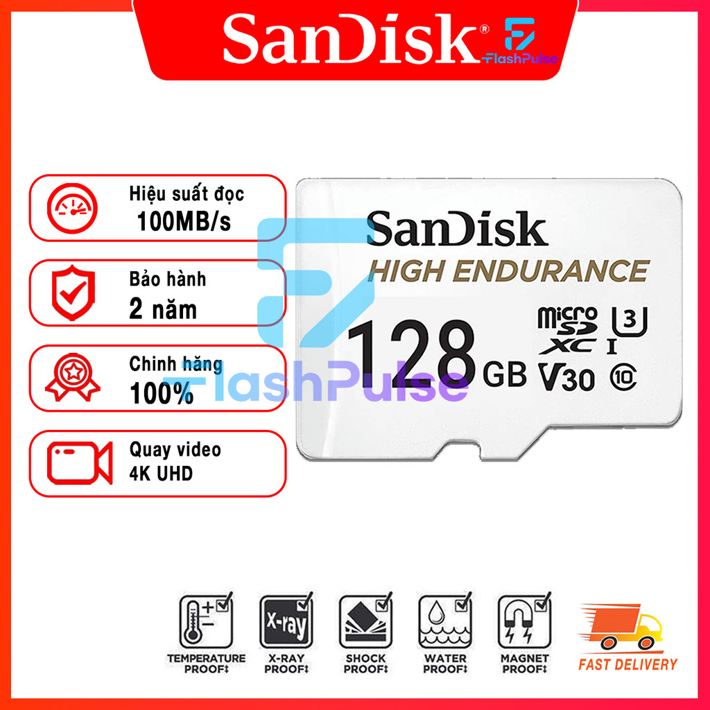 Thẻ nhớ MicroSDXC Sandisk High Endurance 32GB / 64GB / 128GB / 256GB 100MB/s Bảo hành 2 năm
