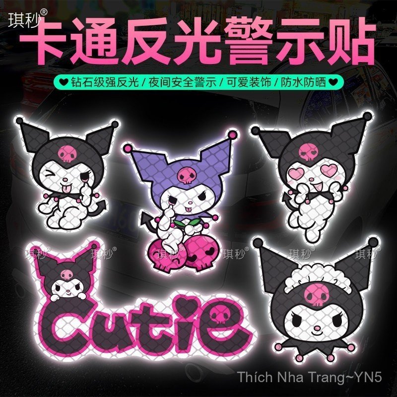 Kuromi Body Sáng Tạo Miếng Dán Hoạt Hình Xe Điện Kuromi Decal Mũ Bảo Hiểm Phản Quang Kuromi Sticker 