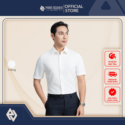 Áo sơ mi trắng cộc tay nam Phan Nguyễn, chất liệu modal cao cấp, mềm mát, form slim fit SMC.588