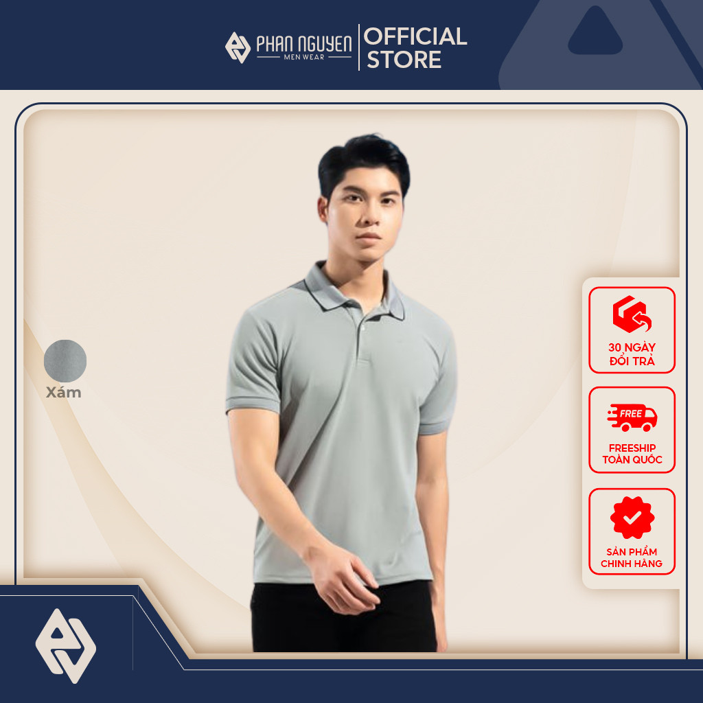 Áo polo nam trơn cộc tay Phan Nguyễn, chất liệu coffee mềm mát chống tia UV form regular fit APC.214