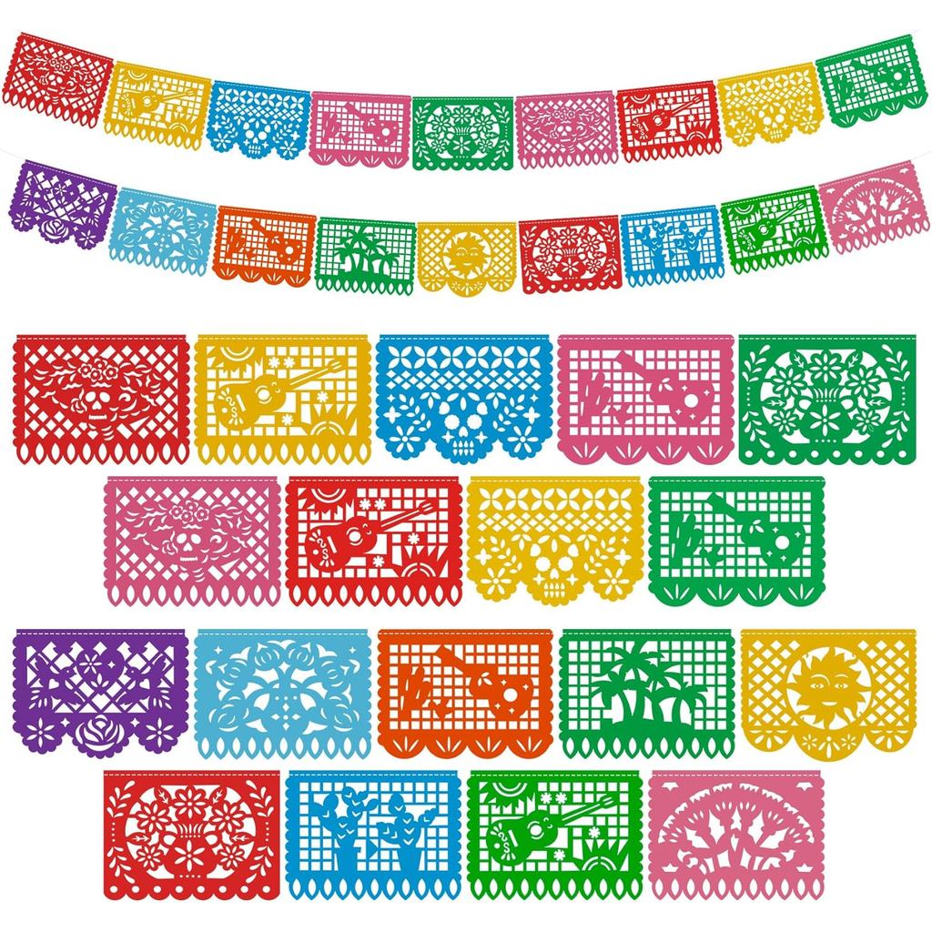 Biểu ngữ tiệc Mexico Fiesta Trang trí tiệc Mexico 32 Feet 2 gói Papel Picado Banner Cinco de Mayo Di