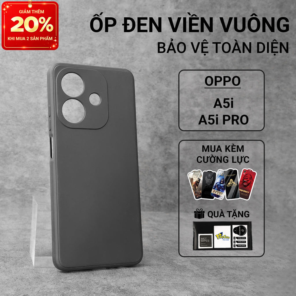 Ốp lưng Oppo A5i, A5i Pro Pikacase trơn màu đen | Ốp điện thoại Oppo dẻo bảo vệ camera đt toàn diện