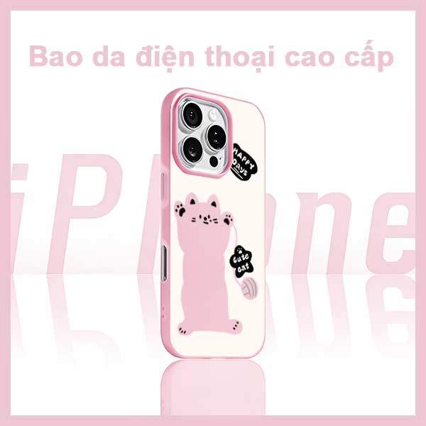 Ốp Lưng iPhone Mèo Dễ Thương Happy Days Cute Cat  iP 11/12/13/14/15/16/17/Plus/Pro/Max