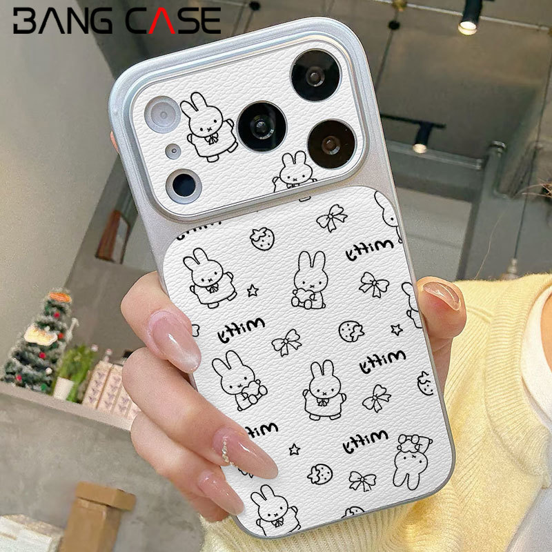 Leather Texture Electroplated Phone Case for IPhone 17 16 15 14 13 12 11 Pro Max Xs Max Rabbit Bows 