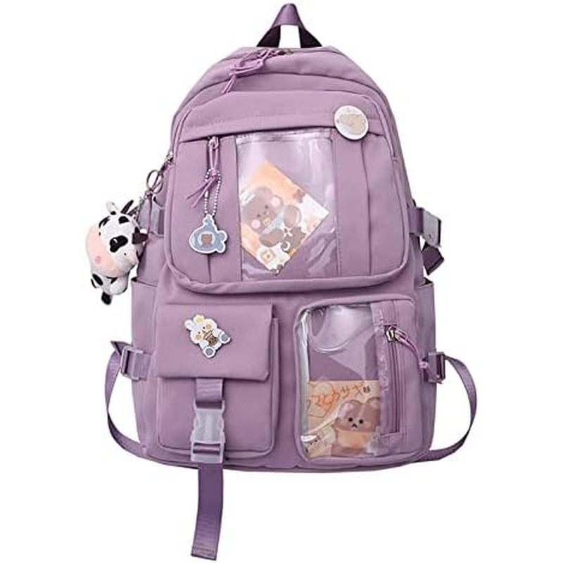 Cute Backpack with Cute Pin Accessories Plush Pendant for School Bag Student Girl Backpack Super-Cap