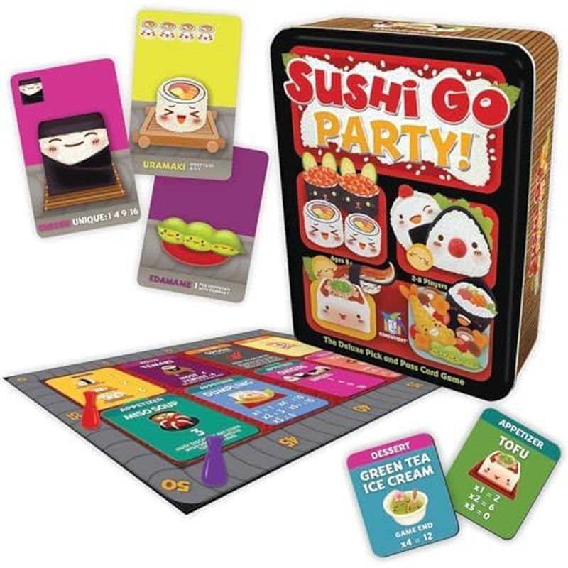 Sushi Go Party - The Deluxe Pick & Pass Card Game by Gamewright, Multicolored