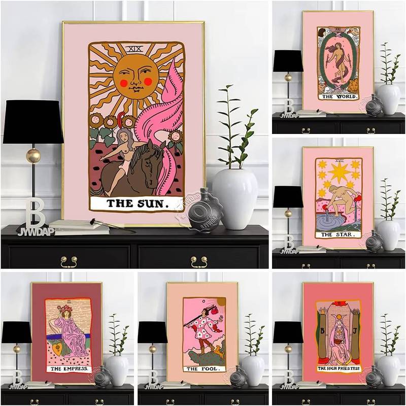 Thẻ Tarot Nghệ Thuật Treo Tường Không Khung Vải Chống Thấm Nước Phong Cách Huyền Bí Trang Trí Phòng 