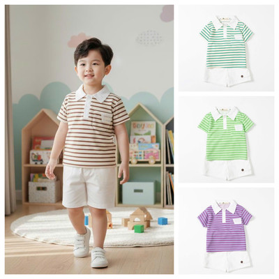 Set áo polo quần short LITIBABY size cho bé trai khoảng 11kg - 30kg tuổi