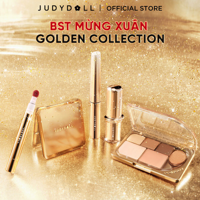 [BST TẾT] Bộ Trang Điểm JUDYDOLL Bảng Tạo Khối & Bắt Sáng 4 Ô + Mascara đầu sắt Iron Mascara + Phấn Mắt 6 Ô + Son kem lì Son Đầu Bông  - BST Giới Hạn Golden Collection