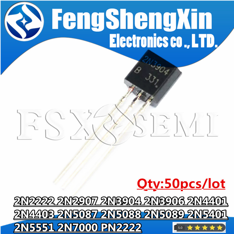 50 Chiếc 2N2222 2N2907 2N3904 2N3906 2N4401 2N4403 2N5087 2N5088 2N5089 2N5401 2N551 2N7000 PN222 TO