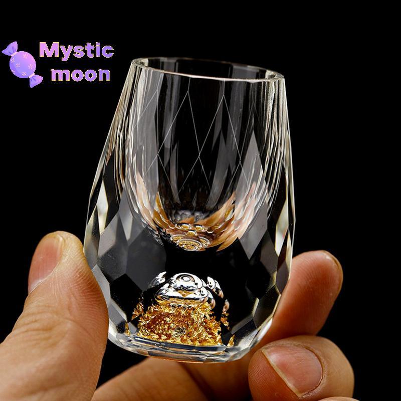 [Mystic] Luxury Double Bottom Crystal Vodka Sake Glass Gold Foil Rượu mùi Trà Quà tặng [Mới]
