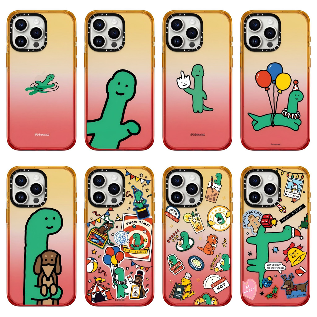 JOGUMAN Dinosaur Dog Peach Haze Impact Phone Case cho iPhone 17 16 15 14 13 12 Pro Max Plus Air, Bìa