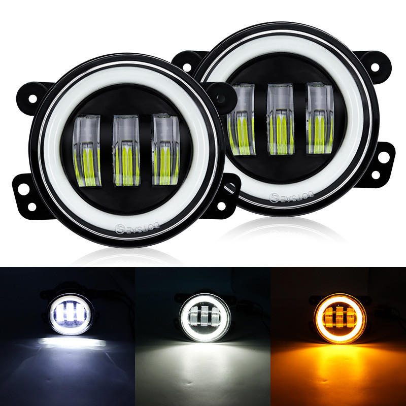Xe bán chạy LED4-Inch Hai Màu Mắt Thiên Thần Sương Mù Đèn Wrangler Nổi Bật Ngoài Đường Xe Cản Trước 