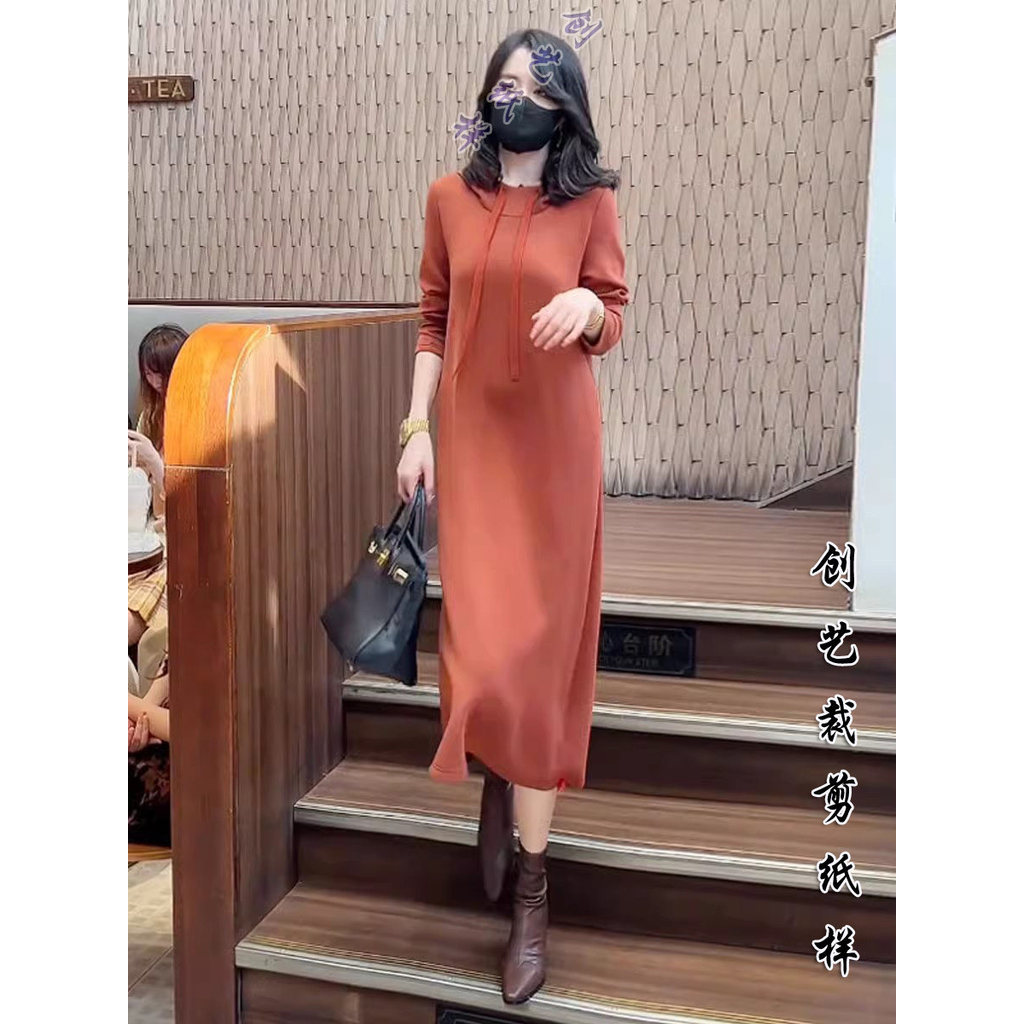 Họa Tiết May N332 Áo Nữ Thu Đông Phong Cách Mới Rời Over-the-Knee Dài Phong Cách Có Mũ Trùm Đầu Đầm 