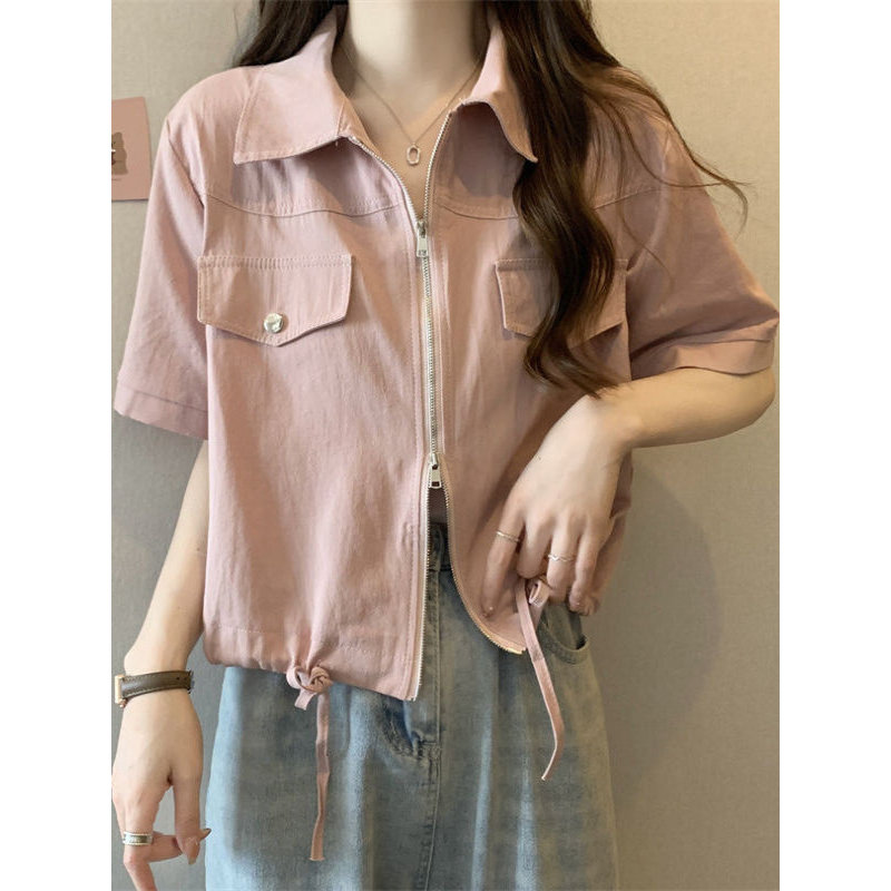 áo bayby doll áo kiểu đẹp Trang phục công sở nữ mùa hè có khóa kéo đôi cộc tay học sinh Polo