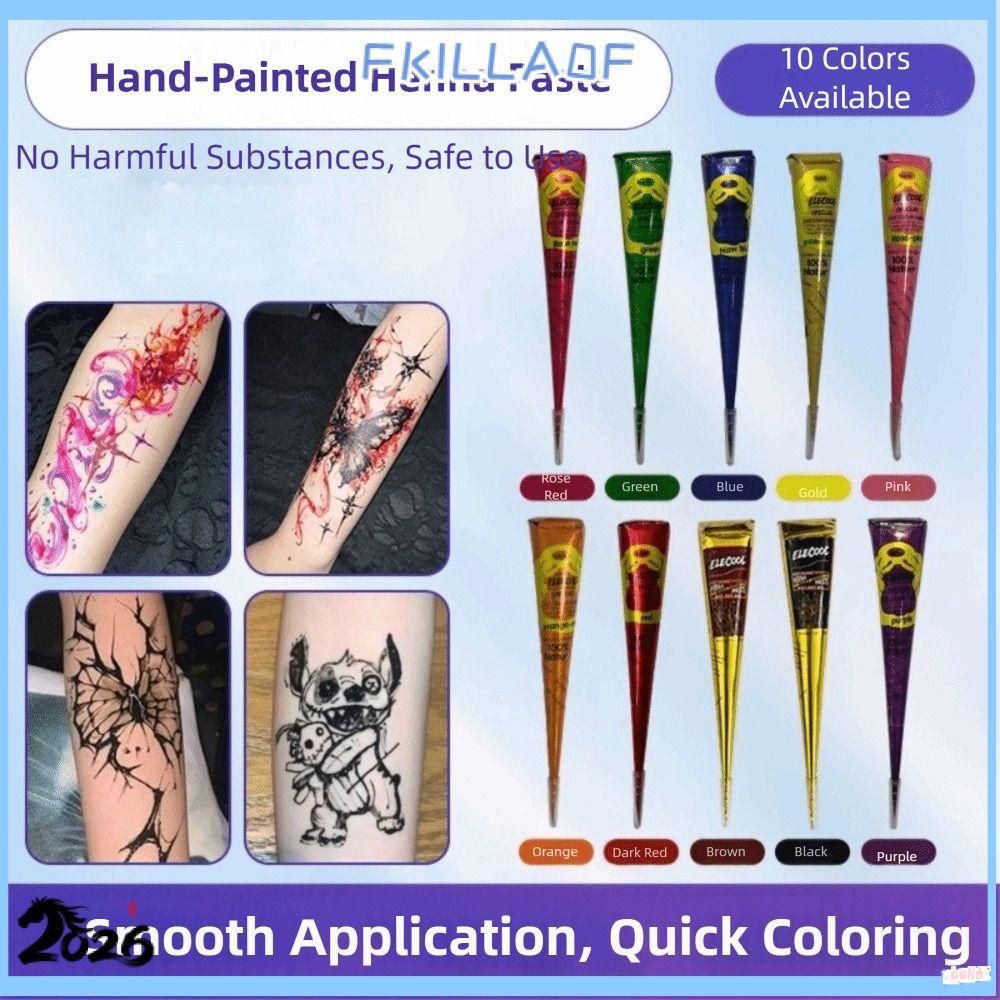 Kem xăm hình FKIL Henna, Hình nón dán Henna dễ sử dụng tạm thời, Kem Henna Nâu đen Kem Henna nâu bán