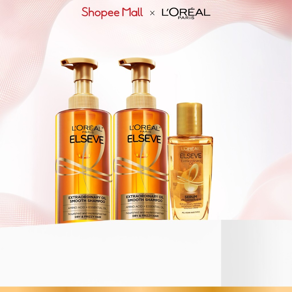 Bộ dầu gội & dưỡng tóc suôn mượt cao cấp L'Oreal Paris Extraordinary Oil Smooth 440ml & Elseve Extra
