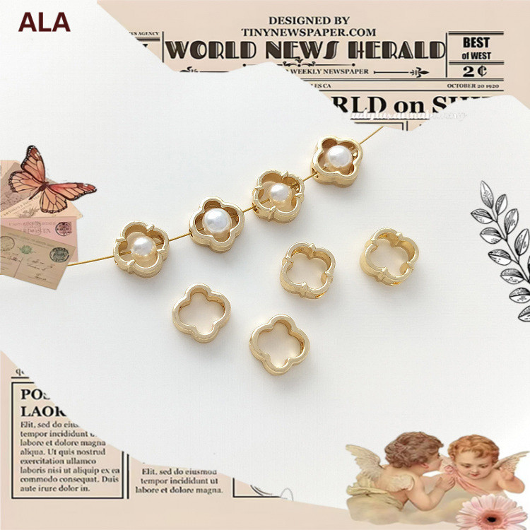 💖Phụ kiện trang sức DIY💖Nhẫn handmade hình hạt cỏ phủ vàng 14K với pha lê và ngọc trai - Phụ kiện tr