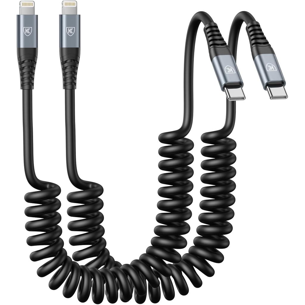 KIYODA USB Type C to Lightning Cable 3FT 2Pack, Bộ sạc cuộn dây Sạc nhanh cho xe hơi Dây Lightning U