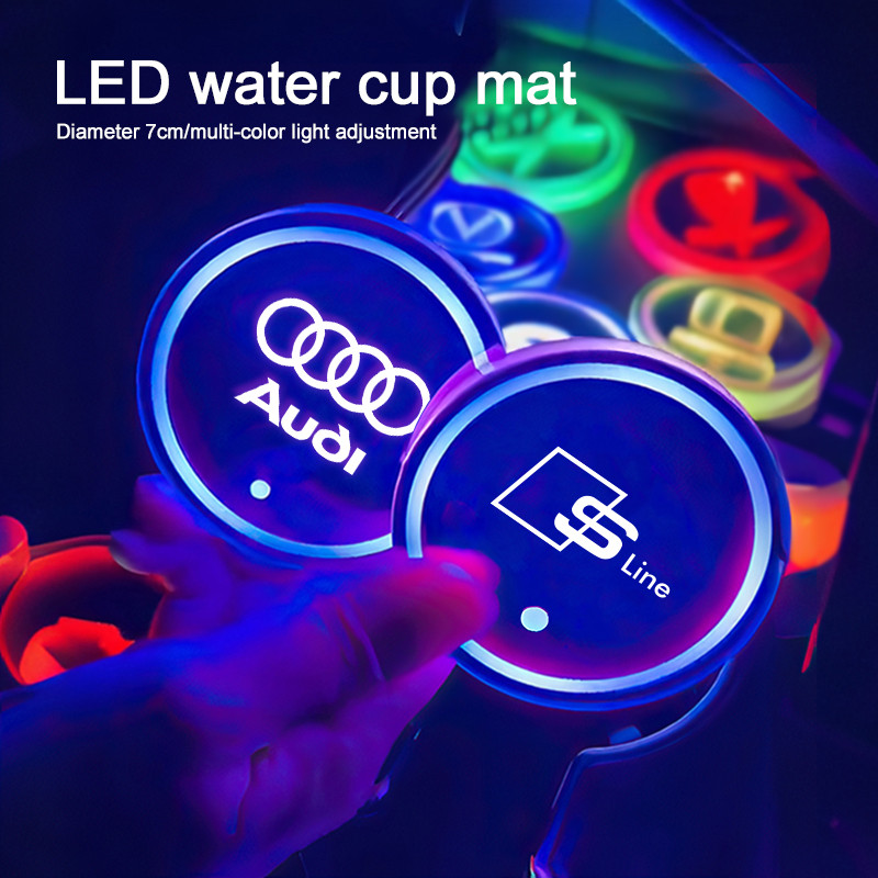 Đèn LED Ô Tô Cốc Nước Miếng Lót Sạc Tự Động Khí Quyển Đèn Cho Xe Audi A3 A4 A6 A5 Q5 A1 Q7 Q3 Q2 Q8 