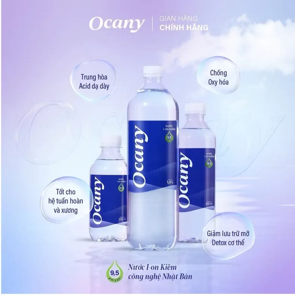 Nước uống Ion kiềm Ocany pH9.5 giúp trung hoà axit dạ dày, phục hồi cơ thể 350ml/500ml/1500ml