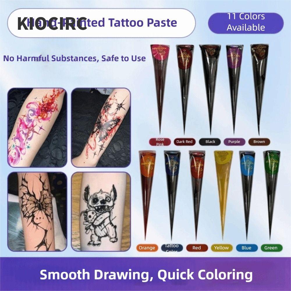 Kem xăm hình Henna KIOCIRC, Dễ sử dụng Bán vĩnh viễn Henna Paste Cone, Mehndi Black Brown Tạm thời H