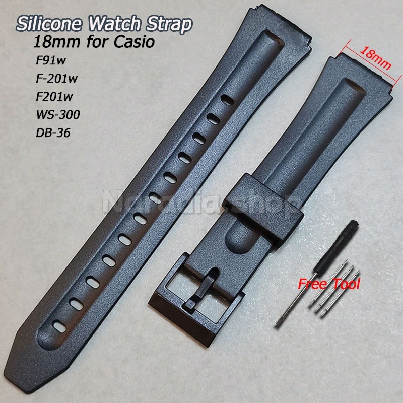 18mm cho Casio F91w F-201w F201w WS-300 DB-36 Silicon Dây Đồng Hồ Cao Su Chống Thấm Nước Dây Đeo Đồn
