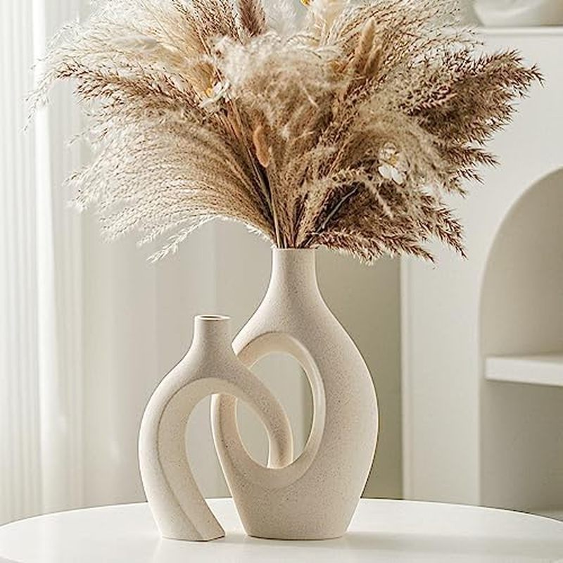 Lvases Snuggle Hollow Ceramic Vase Set of 2, Nordic Modern Boho ins Style Decorative Ceramic Aesthet