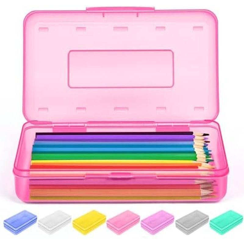 Pencil Box, Large Plastic Pencil Case Crayon Box, Colored Hard Pencil Case Organizer, Maker Organize