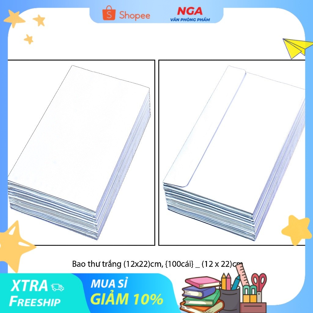 [MUA SỈ GIẢM 10%] Bao thư, bì thư trắng (12x22)cm, {100cái}