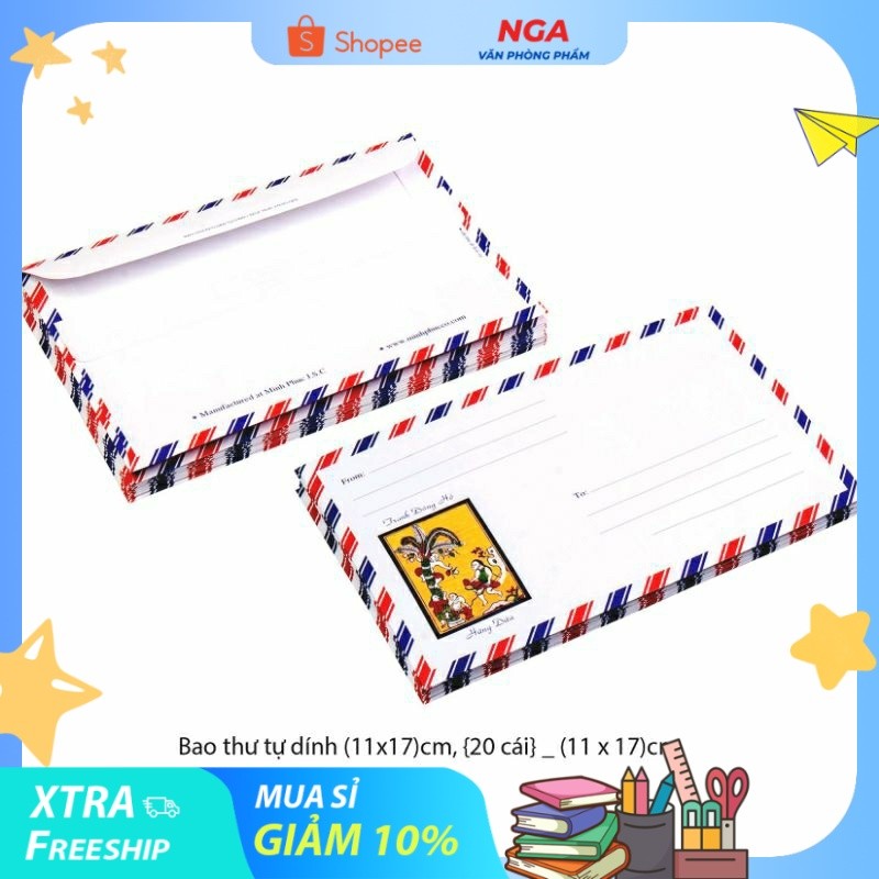[MUA SỈ GIẢM 10%] Bao thư, bì thư Minh Phúc - tự dính (11x17)cm (20 cái/xấp)
