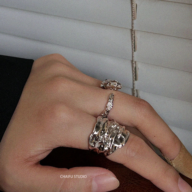 Chaifu Studio / J111 Original Homemade Niche Lava Cool Style Design Sense Liquid Shape Ring