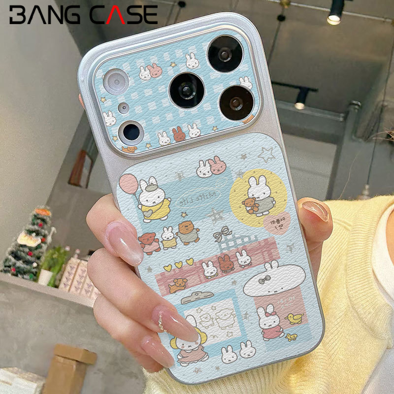 Leather Texture Electroplated Phone Case for IPhone 17 16 15 14 13 12 11 Pro Max Xs Max Cute Miffy H