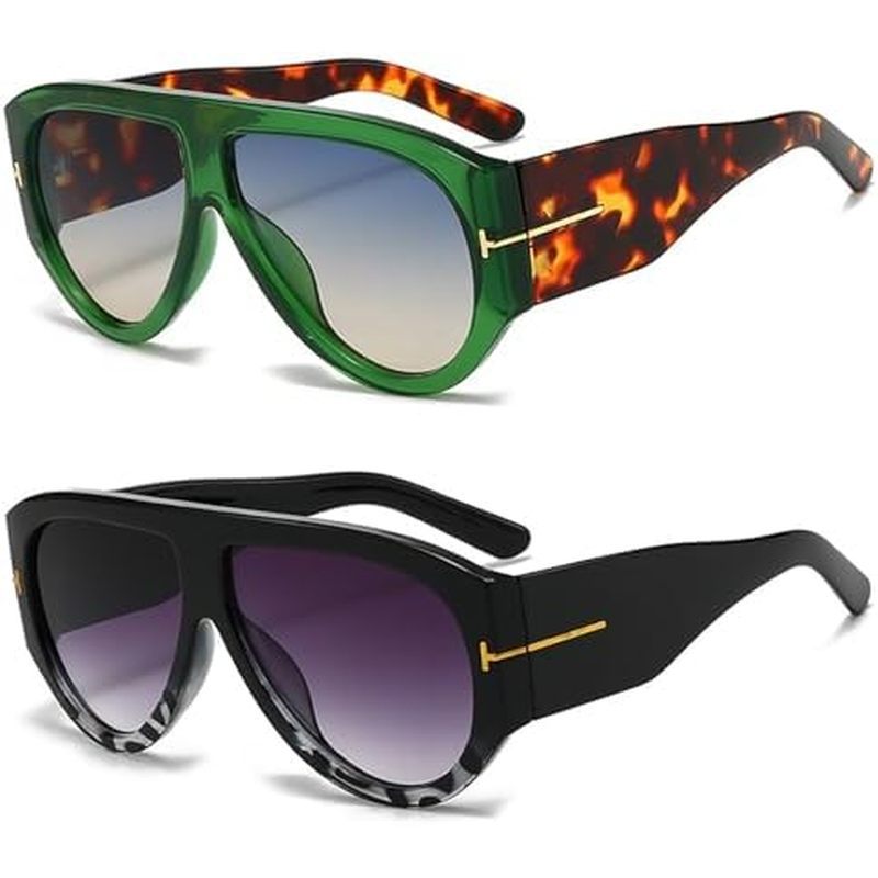 Trendy Oversized Aviator Sunglasses for Women Men Square Thick Frame Large Sun Glasses UV400 Protect