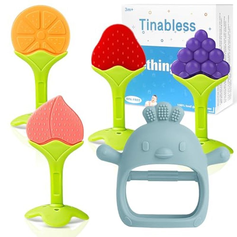Teething Toys (5 Pack) - Tinabless Infant Teething Keys Set, BPA-Free, Natural Organic Freezer Safe 