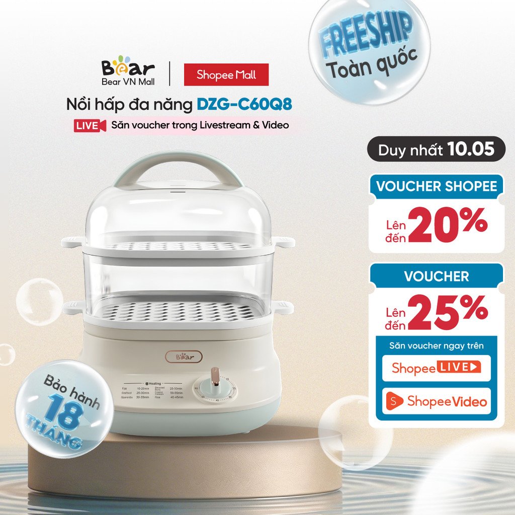 Nồi hấp thức ăn đa năng Bear DZG-C60Q8 - Hàng Chính Hãng BH 18 tháng