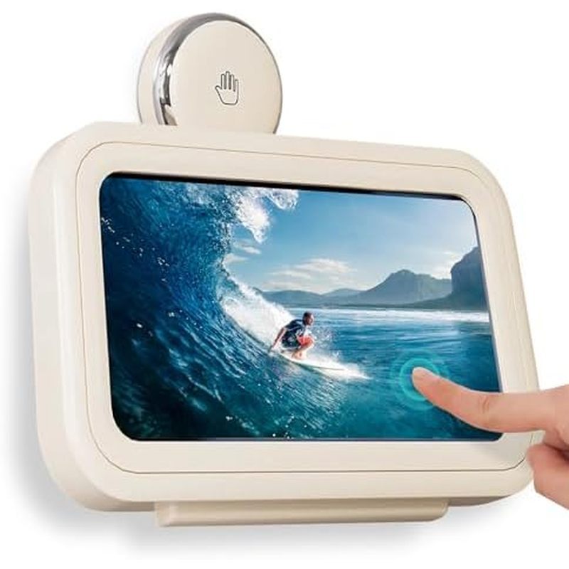 Shower Phone Holder Waterproof, 480° Rotating Wall Mount Adjustable Suction Cup Shower Phone Holder 