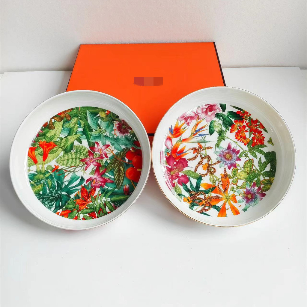 Tropical Rainforest Bone Porcelain Dinner Plates Household Ceramic Dish and Soup Plate Set with Gift