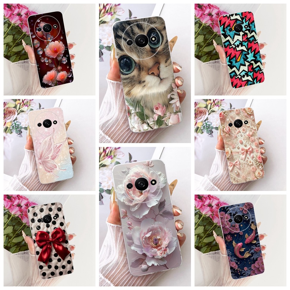 Dành Cho Redmi A3 Ốp Lưng Mèo Dễ Thương Hoa Sang Trọng Sơn Thoáng Mát Vỏ Điện Thoại Mềm 23129RN51X 2