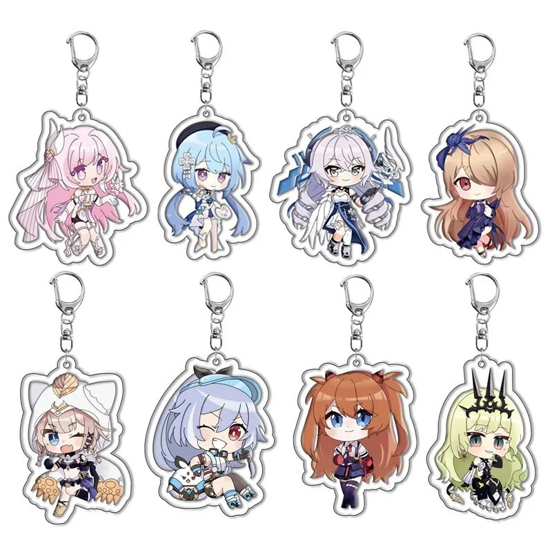 Móc khóa Honkai Impact 3rd mica Acrylic Chibi nhân vật Elysia Bronya Mobius trang trí balo phụ kiện 