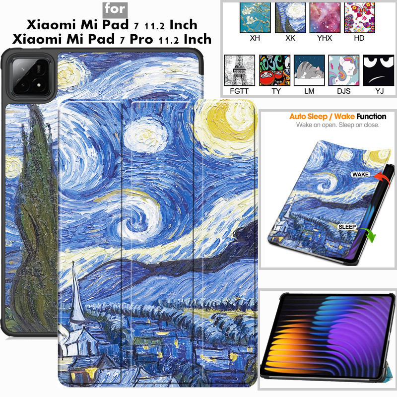 Dành Cho Xiaomi Mi Pad 7 11.2 Inch 2024 Da PU Ba Chân Đế Lật Thông Minh Từ Tính Cho Xiaomi Mi Pad 7 