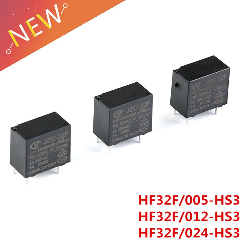 5 Cái / lốc Rơle Nguồn HF32F JZC-32F-005-HS3 JZC-32F-012-HS3 JZC-32F-024-HS3 5A 250VAC 4PIN 5V 12V 2