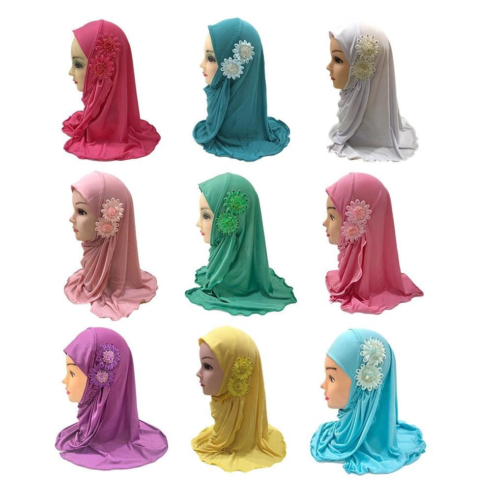 Hồi Giáo Quần Áo Quấn Mũ Hoa Chắc Chắn Đầu Khăn Trẻ Em Bên Trong Mũ Cho Hijab Hồi Giáo Trẻ Em L6o4