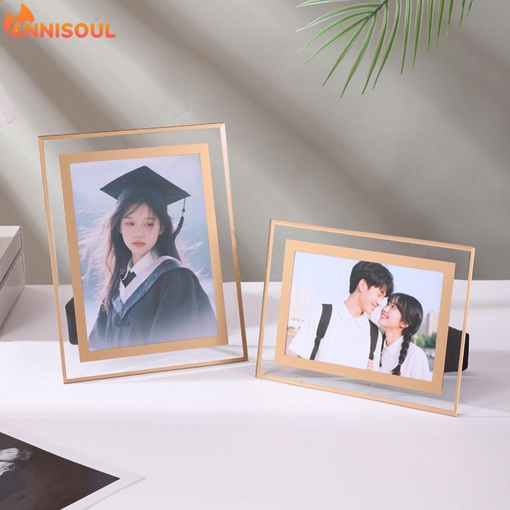 [NISO]Gold Glass Photo Frame Set of 2 10 Inch for Wall Shelf Table For Home Decoration