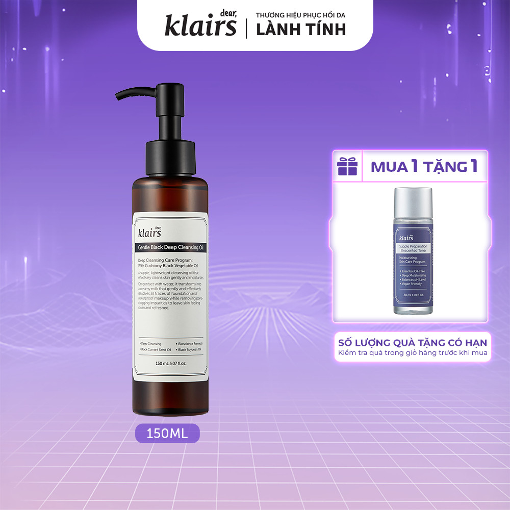 Dầu tẩy trang Dear Klairs Gentle Black Deep Cleansing Oil hỗ trợ làm sạch sâu 150ml [FS]