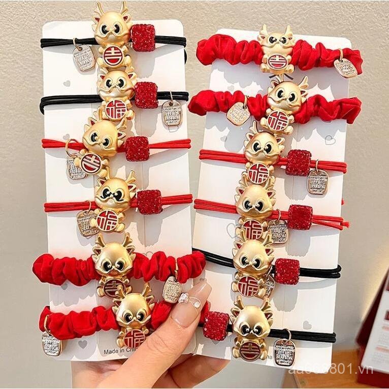 Năm Mới Dây Tóc Đỏ Năm Rồng Dây Cao Su Buộc Tóc Vòi Dây Buộc Tóc Da Mũ Đội Đầu Phong Cách Mới Lễ Hội