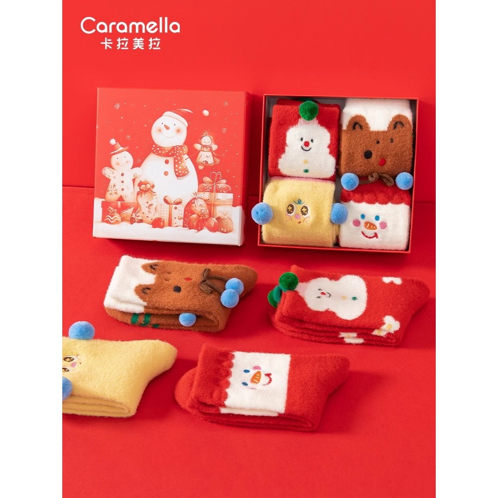 Caramella Sang Trọng Giáng Sinh Tất Nữ Dễ Thương Ấm Áp Dày Ấm Áp Ngủ Mây Lông Cừu Úc Tất Lông Cừu